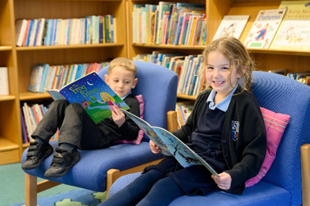 Children reading in the library