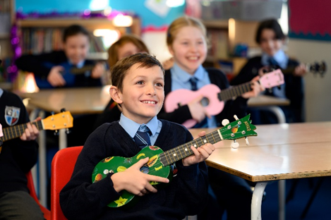 Class learning the ukelele